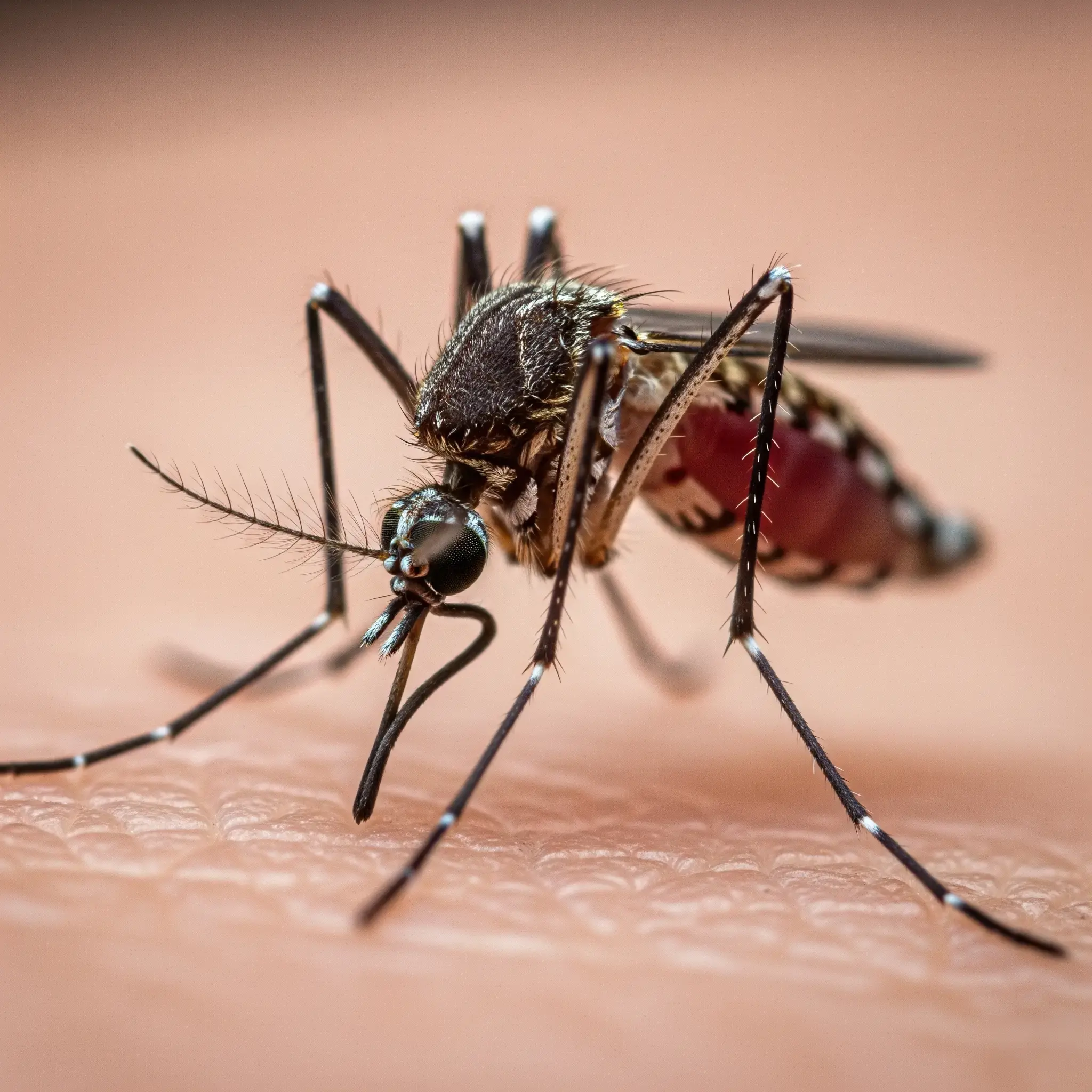 Close-up of a mosquito, a common summer pest.
