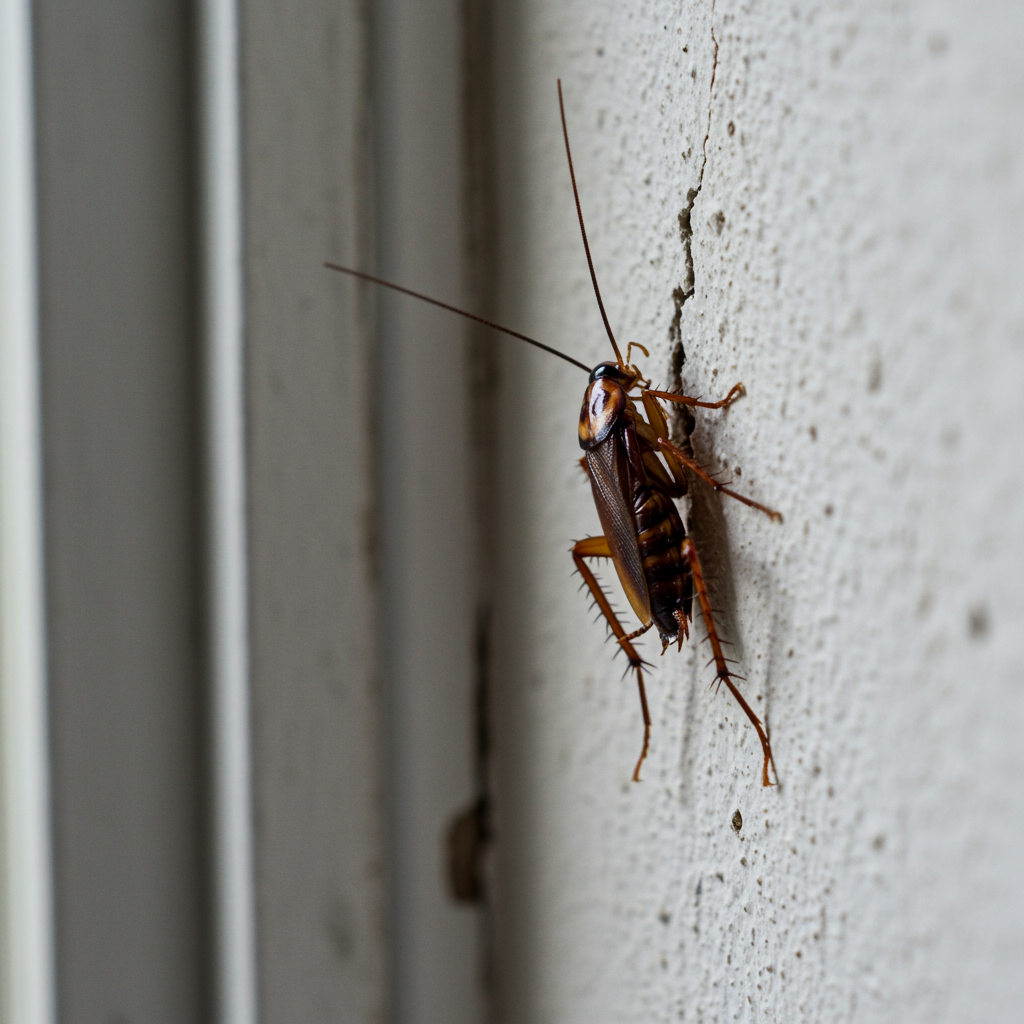 "A high-quality, realistic infographic-style image of a clean, modern suburban house in daylight. Surround the house with real, life-like but cleanly photographed common household pests: ants, cockroaches, mice, mosquitoes, spiders, and termites. Each pest should be positioned naturally near typical entry points — ants near crumbs by the doorway, cockroach near a small wall crack, mosquito near a window with water droplets, spider near a corner web, termite near the foundation, and a mouse close to the base of the wall. The pests must look realistic and detailed but not disgusting or overly enlarged. The lighting should be bright, natural, and balanced. The overall composition should feel educational and professional, suitable for pest-control marketing."