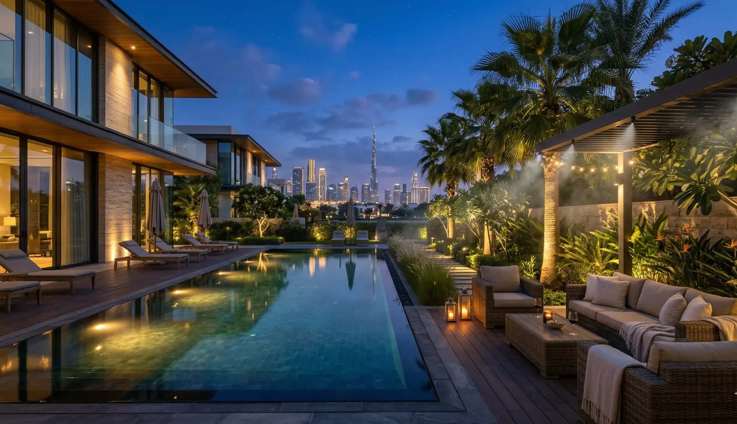 Luxurious bug-free villa garden in Dubai with advanced mosquito control system