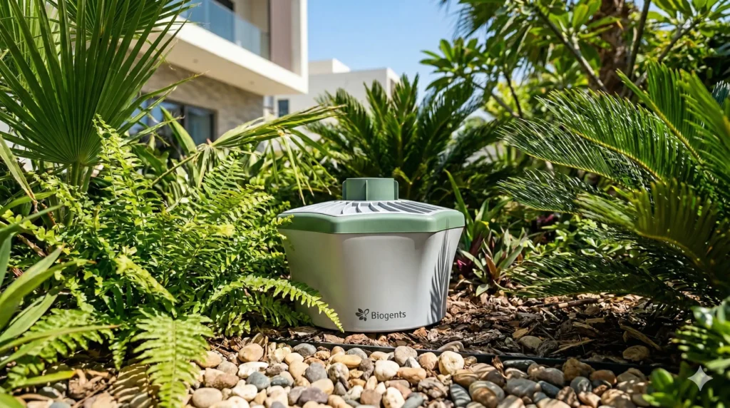 Eco-friendly mosquito trap installed in a Dubai villa garden