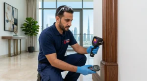 Professional termite inspection in a luxury Dubai villa