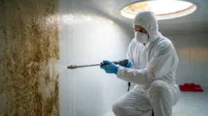 Technician performing Dubai municipality approved water tank cleaning and disinfection